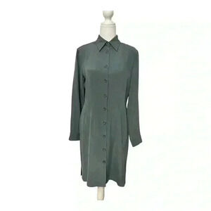 A K A Eddie Bauer NWT Silk Long Sleeve Oxford Shirt Dress Slate Blue Women’s 8